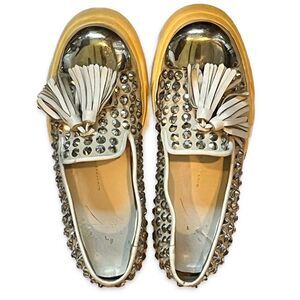 Giuseppe Zanotti Silver Women's Tassel Loafers Size 38 Flawed Gem